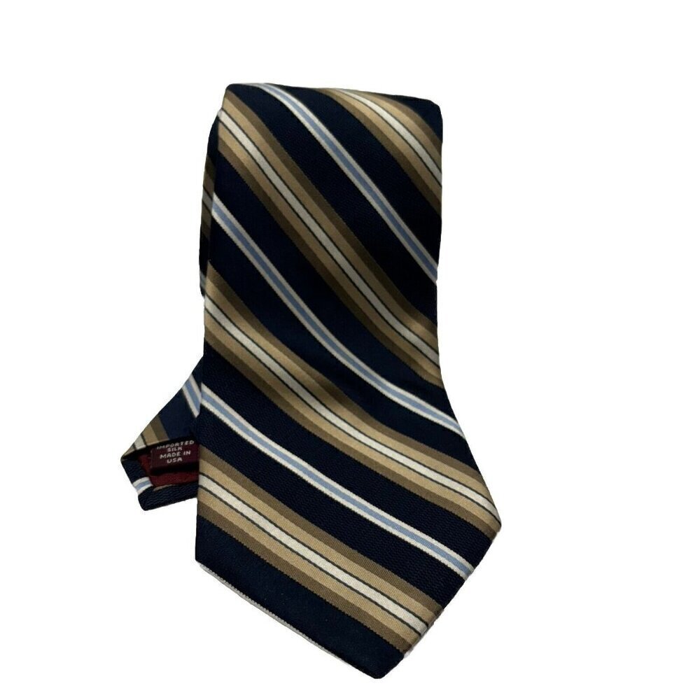 Nordstrom‎ Smartcare 100% Silk Tie Diagonal Stripe Blue Gold Made in USA Classic